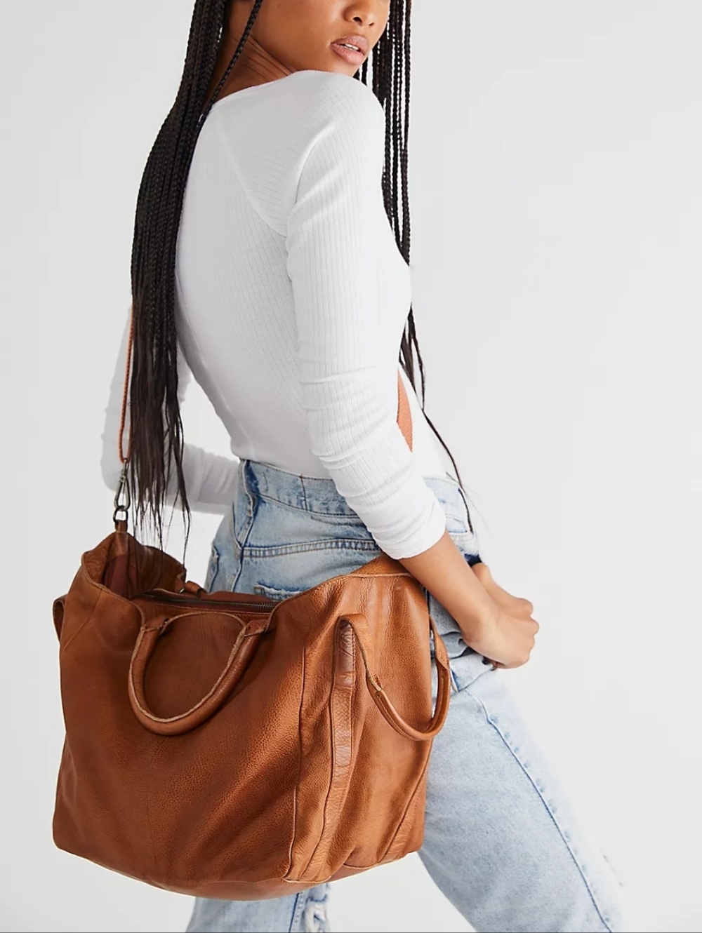 Free People Leslie Leather Tote In Cognac - Picture 2 of 11